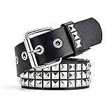 XING 3 Rows Pyramid Rivet Belt, 110 cm Long Adjustable Modern Sporty Look Silver...