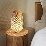 GUANSHAN Tischlampe aus Bambusgewebe, Bambus-Lampenschirm, Tischbeleuchtung im Zen-Stil,...