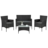 Juskys Polyrattan Sitzgruppe Fort Myers 4 Personen mit 2er Sofa, 2 Stühle, Tisch &...