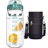 DEARRAY 2l Sport Trinkflasche Glas Flasche mit Strohhalm & Zeitmarkierung 2...