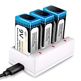 9V Block Batterien, Keenstone 3 Stück PP3 Li-Ion 800mAh Wiederaufladbare Akku...