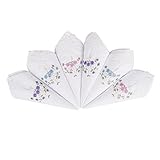LULUSILK 6 Stücke Damen Stoff Taschentücher 100% Baumwolle mit Blumen Stickereien und...