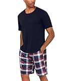 Uniexcosm Schlafanzug Herren Baumwolle Kurz Zweiteiliger Pyjama Set Nachtwäsche Kurzarm...