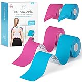 Kinesiotapes - 4 Kinesiologie Tape Rollen 2x Blau + 2x Rosa (5cm x 5m) -...