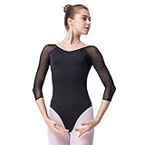 Bezioner Ballettanzug Mädchen 3/4 Arm Gymnastikanzug Damen Trikot Turnanzug Schwarz L