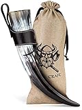 VIKING CRAFT® Trinkhorn Wikinger ca. 450ml - Authentisches 3-Teiliges Horn Set für...