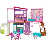 Barbie HCD50 - Malibu Ferien-Haus (klappbar), Puppenhaus mit Möbeln und diversen...