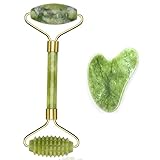 100% Jade Roller Set, Gua Sha MassagegeräT, Natü Rliche Jaderolle, Gesichts FüR...