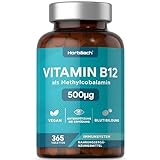 Vitamin B12 Tabletten | 365 Vegane Stück - Ein Jahr Vorrat | Hochdosiert Methylcobalamin...
