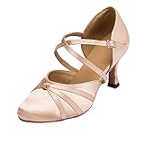 MINITOO Damen Latin Salsa Ankle Strap Bronze Satin Tanzschuhe Hochzeit Prom Pumps EU 42