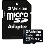 Verbatim Premium Micro SDXC Speicherkarte mit Adapter, 64 GB, Datenspeicher für Foto- und...