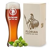 polar-effekt Weizenbierglas 0,5 Liter und Holzkiste mit personalisierter Gravur -...