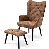 AVAWING Sessel mit Hocker Ohrensessel Fernsehsessel mit Rubberwood Beinen, Relaxsessel...