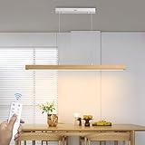 LED Pendelleuchte esstisch holz Dimmbar, Moderne Hängelampe mit Fernbedienung, Linear...