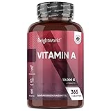 Vitamin A 10000 IU (3000μg Retinylacetat) - 365 Vegane Retinol Tabletten - 1 Jahr Vorrat...