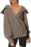 EFAN Damen Oversized Half Zip Pullover Sweatshirts Hoodie Viertelreißverschluss Tops für...