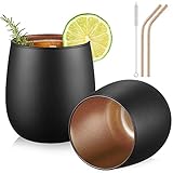 glastal Trinkgläser 450ml 2er Set Schwarz Matt Wassergläser mit Roségold...