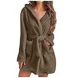 NSICBMNO Morgenmäntel für Damen, Übergröße, Teddy-Fleece-Bademantel mit Kapuze,...