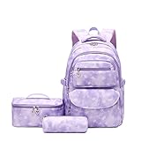 Tanou Schulrucksack Mädchen 3 Stk mit Lunchtasche Federmäppchen,...