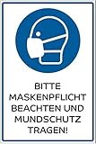 Hinweis-Schild 300x200 mm - Bitte Maskenpflicht beachten/Mundschutz tragen im...