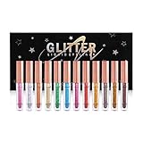 12 Farben Liquid Glitter Eyeliner Set, Schimmer Glitzer Eyeliner, Bunt Flüssiger Eyeliner...