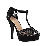 stiefelparadies Damen Pumps Plateausandaletten Spitze T-Strap Sandaletten Party Schuhe...