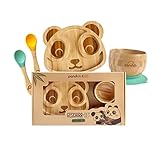 pandoo Kindergeschirr Set aus Bambus und Silikon Saugnapf | Geschirrset,...