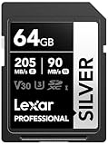 Lexar Silver SD Karte 64GB, UHS-I SDXC Card 205 MB/s Read Speed, 90 MB/s Write Speed, V30,...