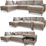 Cord Sofa U Form mit Schlaffunktion - Ecksofa mit Schlaffunktion und Bettkasten,...