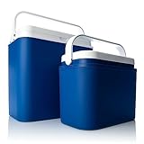 BigDean Kühlbox 2er Set 24 L groß + 10 L klein blau/weiß - Bis zu 14 Std....