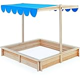 WINVOX Sandkiste Sandkasten Holz Sandbox Kinderspielhaus Holzsandkasten mit Dach Natur...