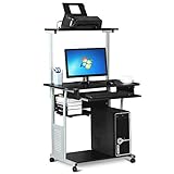 Yaheetech Schreibtisch mit Druckerregal Computertisch schwarz PC Tisch mit 4 Rollen 80 x...