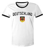 Klassisches Herren WM-Shirt Deutschland Flagge Retro Trikot-Look Fan-Shirt weiß-schwarz...