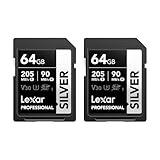 Lexar Silver SD Karte 64GB 2-Pack, UHS-I SDXC Card 205 MB/s Read Speed, 90 MB/s Write...