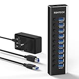 RSHTECH USB Hub Aktiv 3.0 mit 36W(12V/3A) Netzteil, Aluminium 10 Ports USB 3.0 Hub zum...