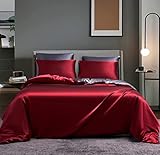 Boqingzhu Satin Glanzsatin Bettwäsche 135x200cm Rot Grau Uni Luxus Seide Wende...