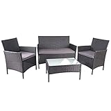 Mendler Poly-Rattan Garten-Garnitur HWC-D82, Sitzgruppe Lounge-Set - schwarz mit Kissen...