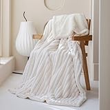 mosayt Dicke Kuscheldecke 150x200 weiß Creme Flauschig Wolldecke Felldecke XL luxuriös...