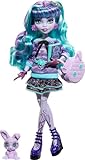 MONSTER HIGH Puppe und Sleepover Zubehör, Twyla Puppe mit Pet Bunny Dustin,...