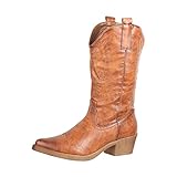 Elara Damen Cowboy Stiefel Biker Boots Chunkyrayan 301-A32PU-Camel-41