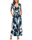 OUGES Sommerkleid Damen Kurzarm V-Ausschnitt Kleider Casual Boho Kleid Maxikleid mit...