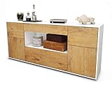 Stil.Zeit Sideboard Fabiola, Korpus weiss matt, Front Holz-Design Eiche (180x79x35cm)...