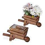 Relaxdays Pflanzschubkarre, 2er Set, Gartendeko, H x B x T: 12,5 x 26 x 12 cm,...