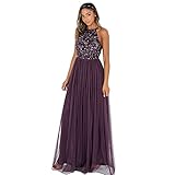 Maya Deluxe Damen Abendkleid Pailletten Cocktailkleid Tüllkleid Kleid Nackenband Elegant...