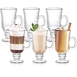 ZENFUN 6 Irish Coffee Gläser, 235 ml Espressotassen mit Glasfuß und Henkeln,...