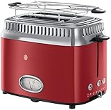 Russell Hobbs Toaster [für 2 Scheiben] Retro Edelstahl Rot (Countdown-Anzeige im...