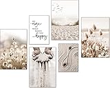 artpin® Moderne Poster Set - Bilder Wohnzimmer Deko Schlafzimmer - Pampas Gras Strand...