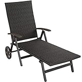 tectake 800722 Aluminium Poly Rattan Sonnenliege mit Armlehnen und Rollen, klappbar,...