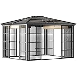 Outsunny Pavillon 3,65 x 3 m, Wasserdichtes Gartenzelt mit Schiebedach, Partyzelt mit...