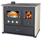 Kaminofen mit Backfach und Herdplatte Pracktik Lux Beige LINKS Holzofen 9,5 kW...